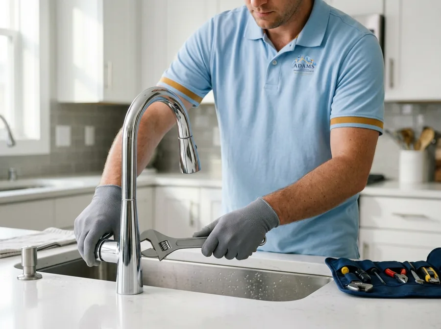 Adams maintenance professional in the branded Adams uniform